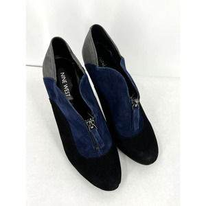 Nine West Suede Booties Zip Front Blue Gray Black Women's Size 8M